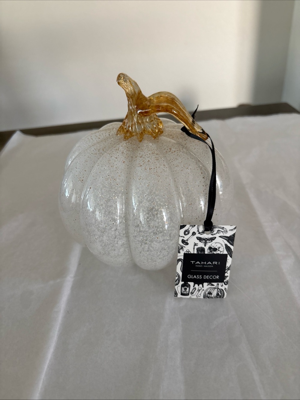 Handblown Glass White with Gold colored Pumpkin
